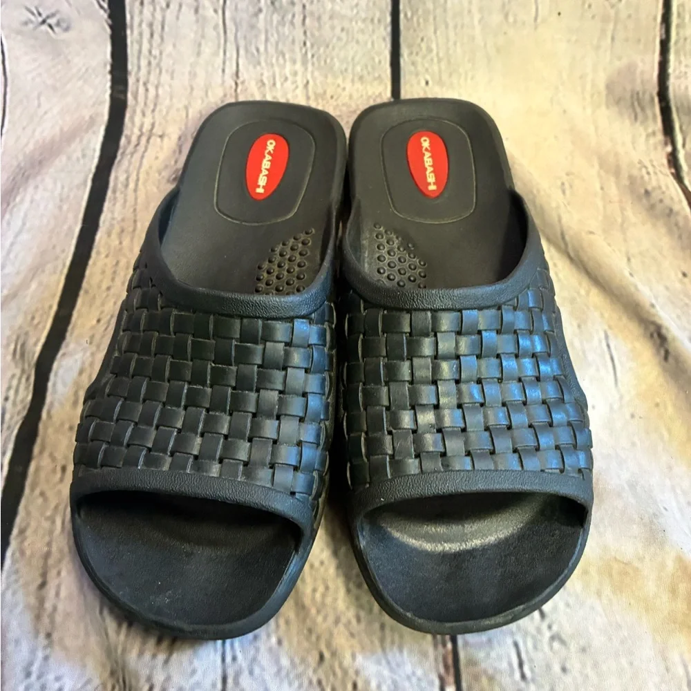 Okabashi Torino Black Slip On Slide Sandals‎ Arch Support Men’s Sz L 7.5/8.5 GUC